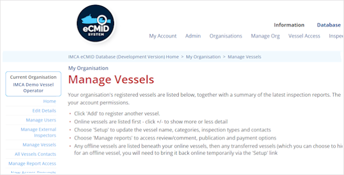 IMCA Common Marine Inspection Document Database Screenshot