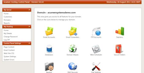Acumen Website Hosting Control Panel Screenshot