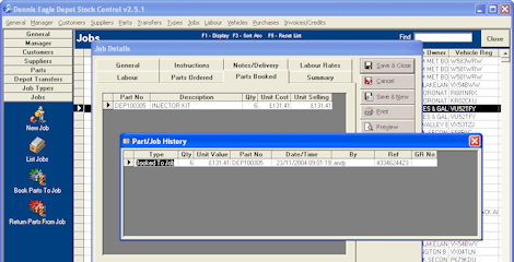 Dennis Eagle Depot Stock Control Screenshot