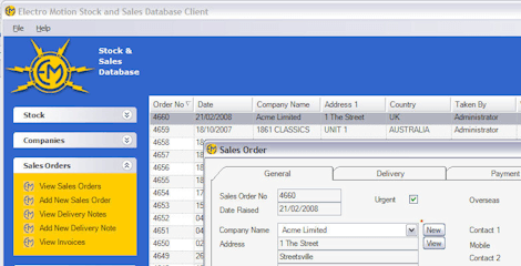 Electro Motion Stock & Sales Database Screenshot