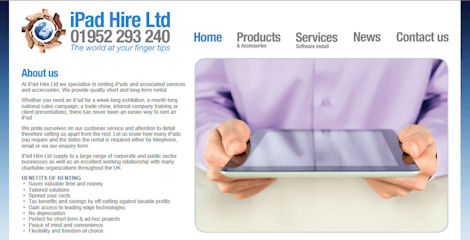 iPad Hire Website Screenshot